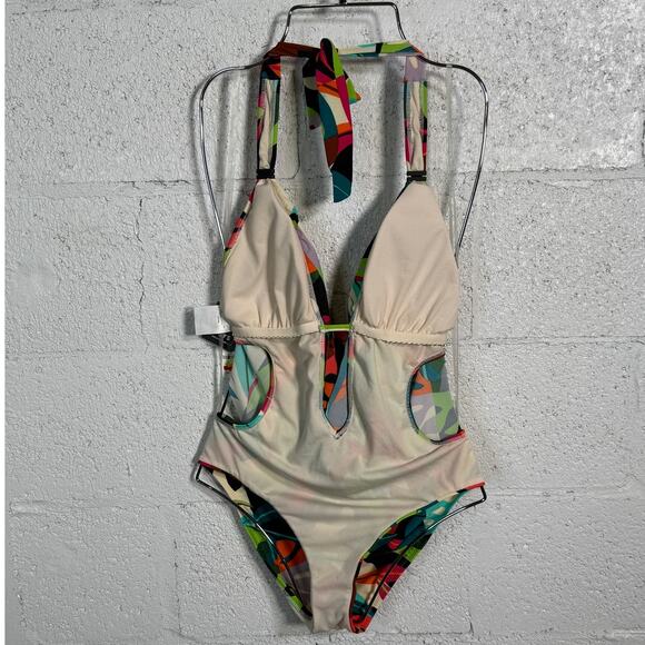 Bar III Tropical print Cowlneck One-Piece Swimsuit  Multi S - Picture 9 of 13